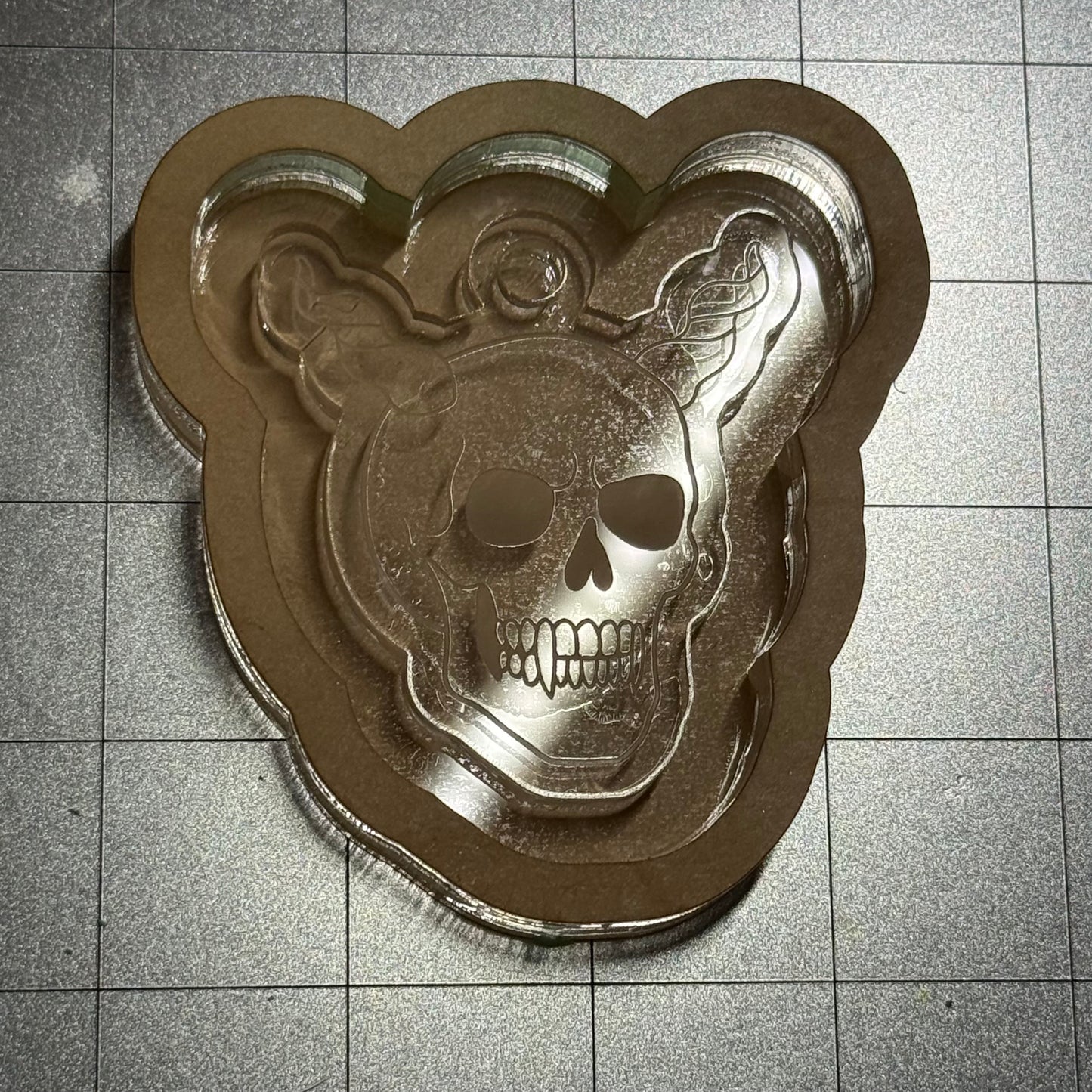 Used Skull Keychain Acrylic Blank for Mold Making with Attached Housing