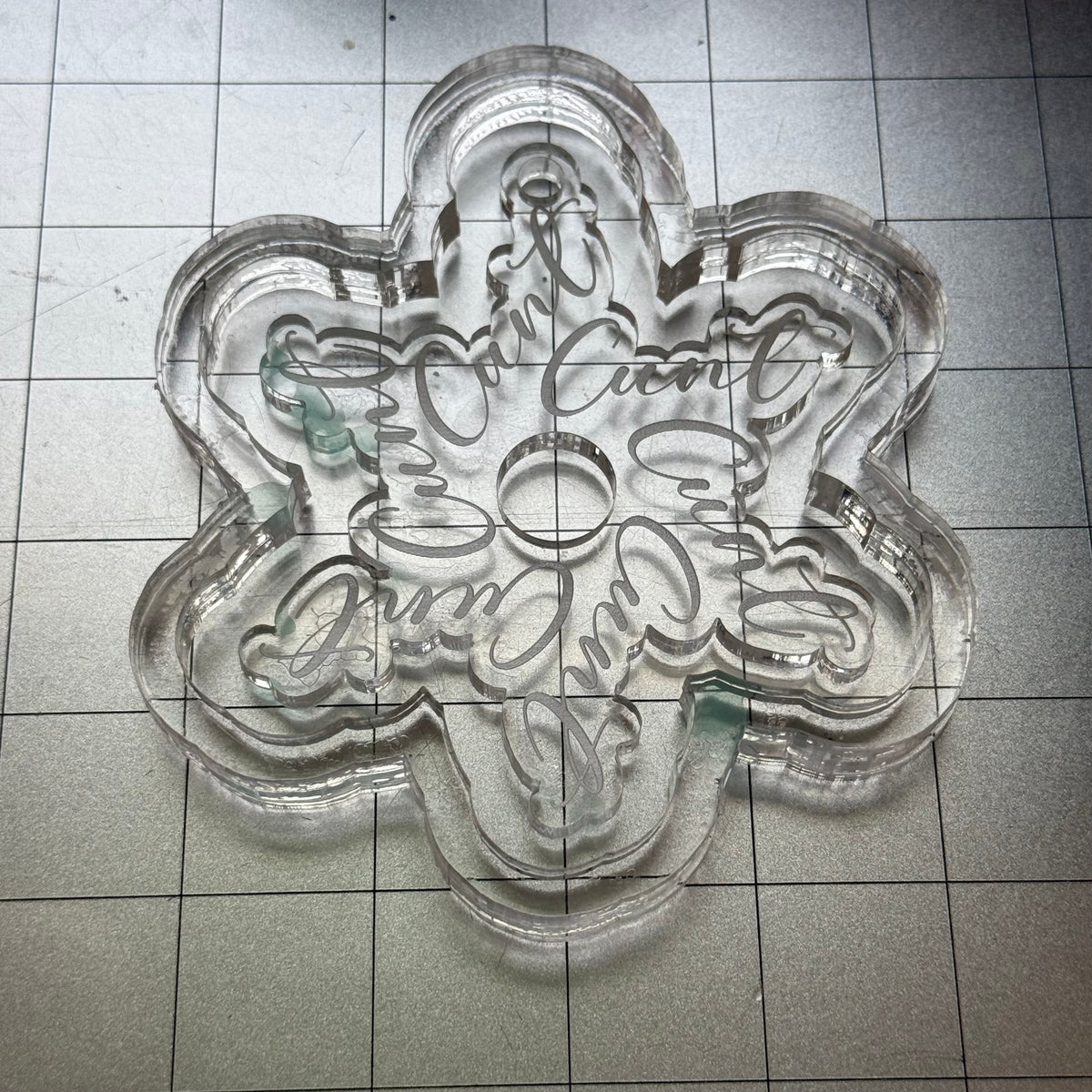 Used Cunt Snowflake Ornament Acrylic Blank for Mold Making with Attached Housing