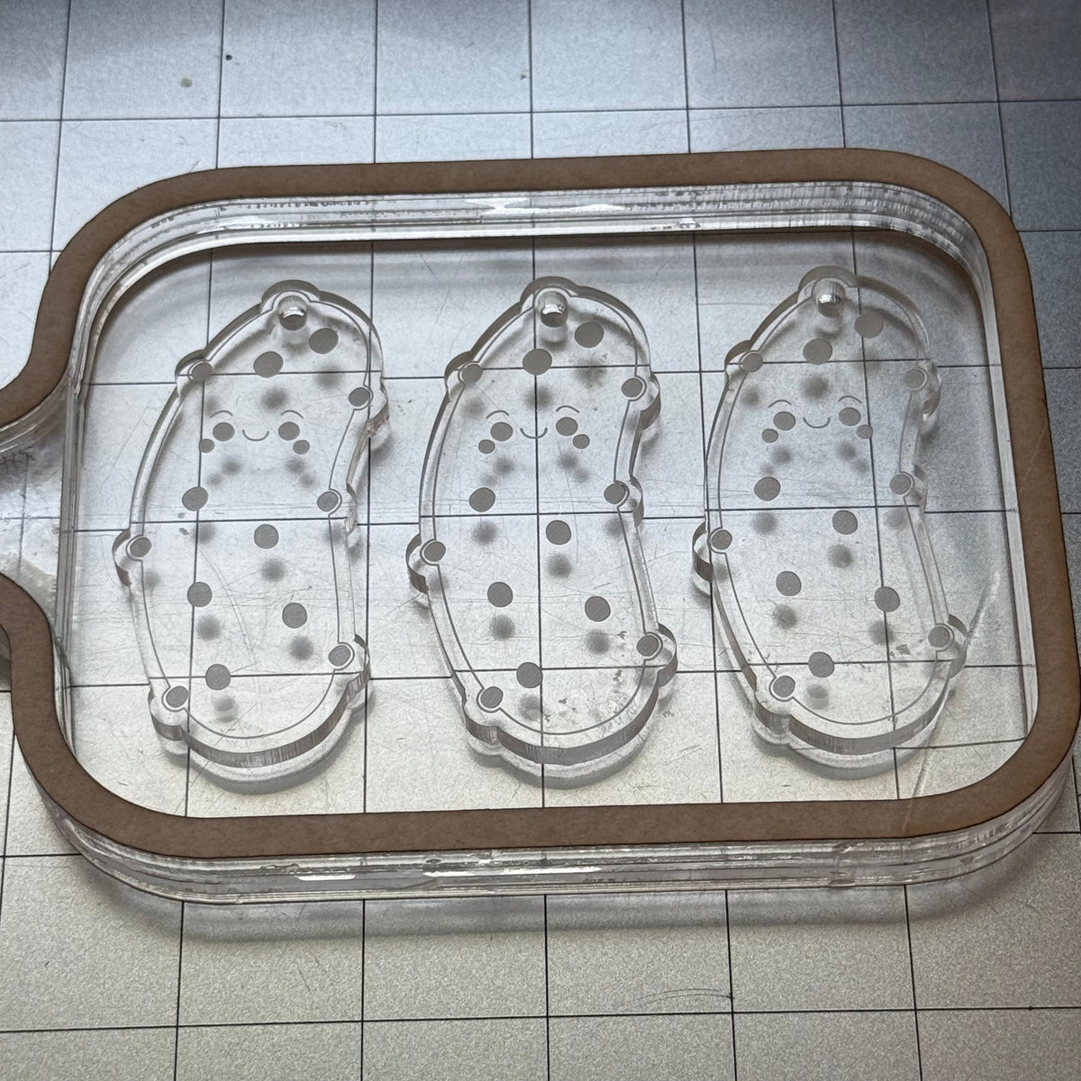 Used Pickles Keychain Acrylic Blank for Mold Making with Attached Housing