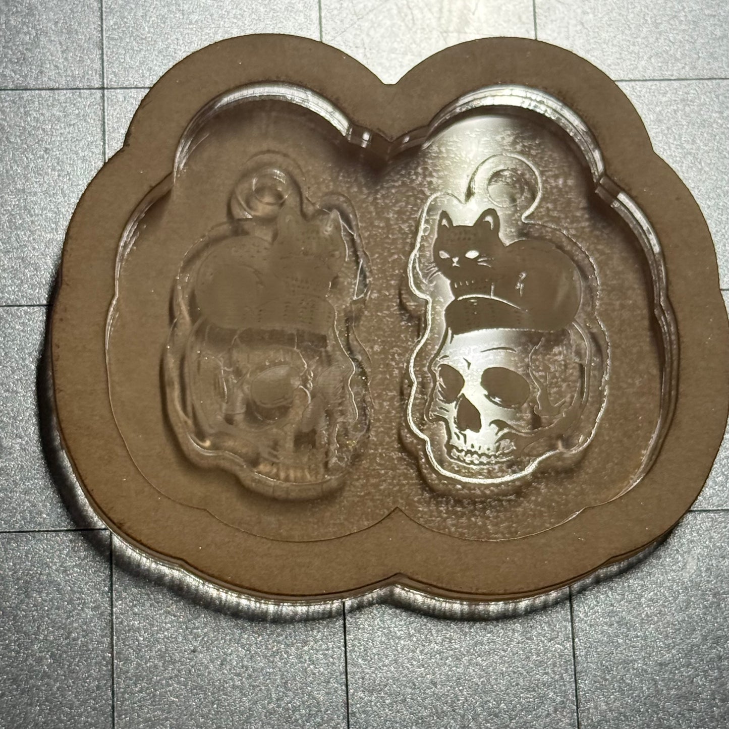 Used Cat on Skull Earrings Acrylic Blank for Mold Making with Attached Housing