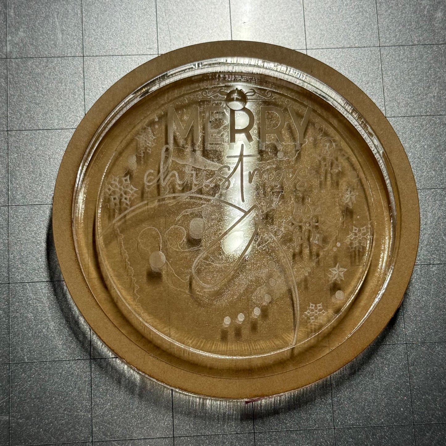 Used Merry Christmas Snowman Ornament Acrylic Blank for Mold Making with Attached Housing