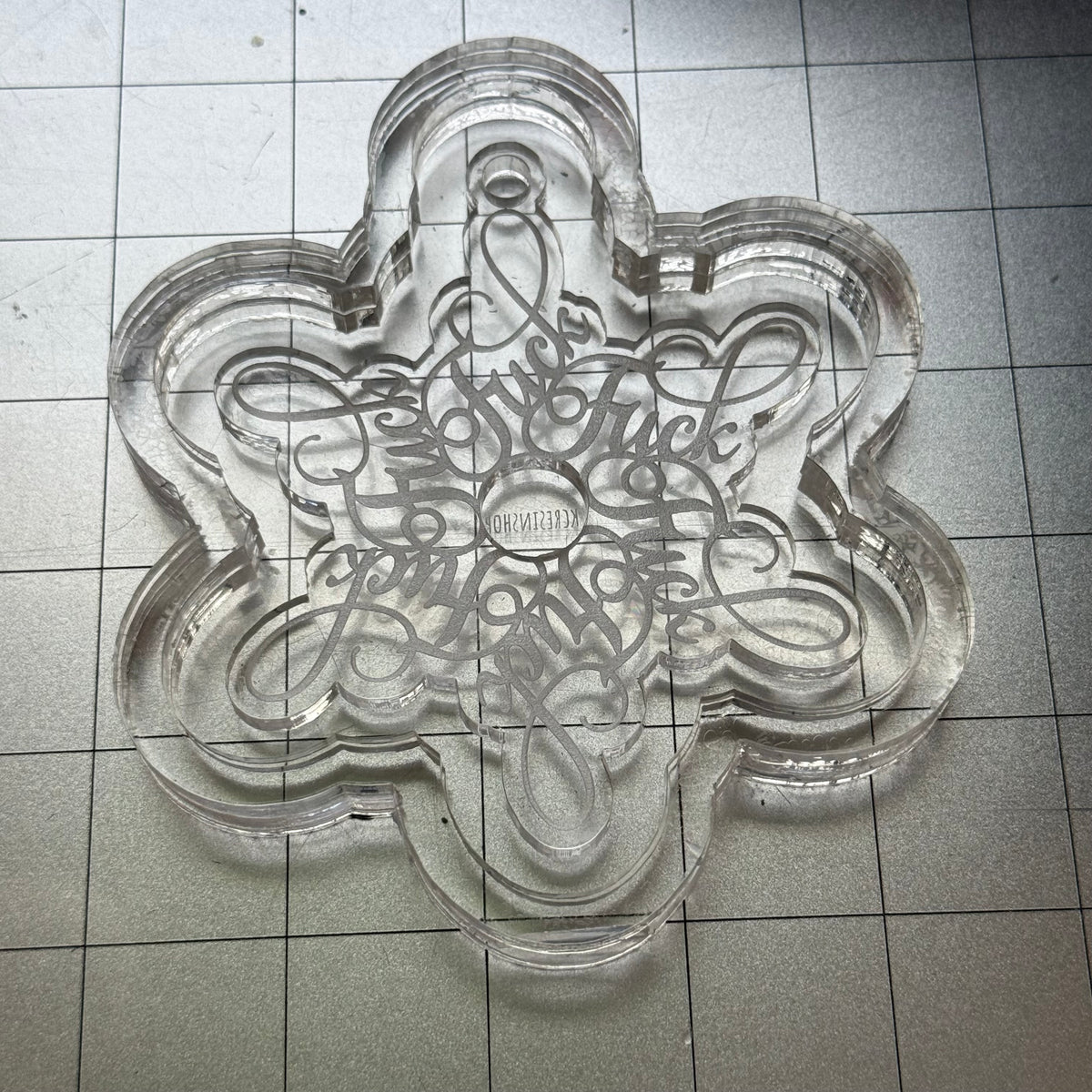 Used Fuck Snowflake Ornament Acrylic Blank for Mold Making with Attached Housing