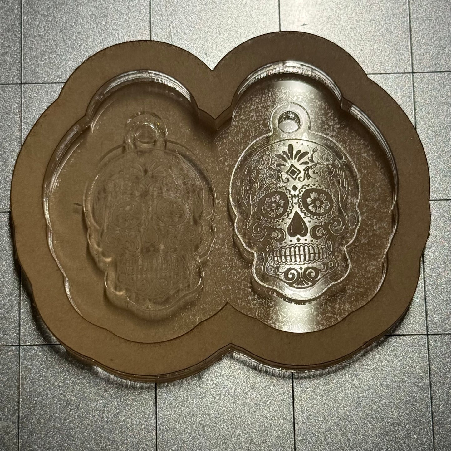 Used Sugar Skull Earrings Acrylic Blank for Mold Making with Attached Housing