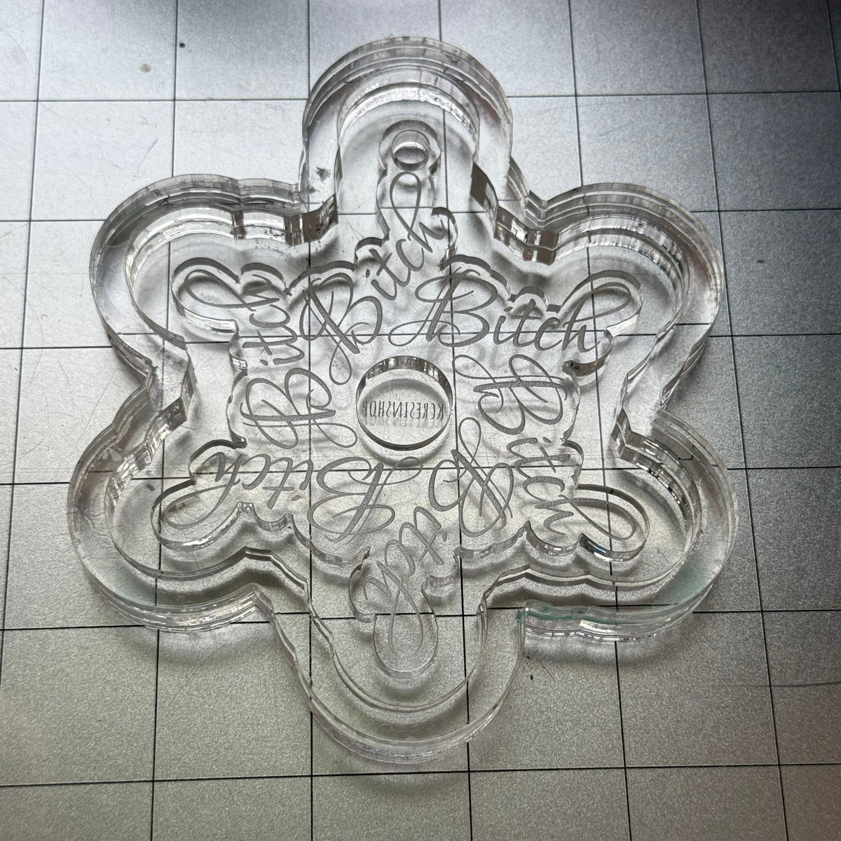 Used Bitch Snowflake Ornament Acrylic Blank for Mold Making with Attached Housing