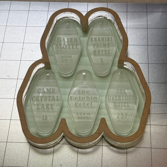 Used Motel Keychain Acrylic Blank for Mold Making with Attached Housing