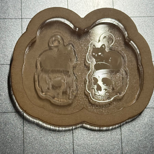 Used Cat on Skull Earrings Acrylic Blank for Mold Making with Attached Housing