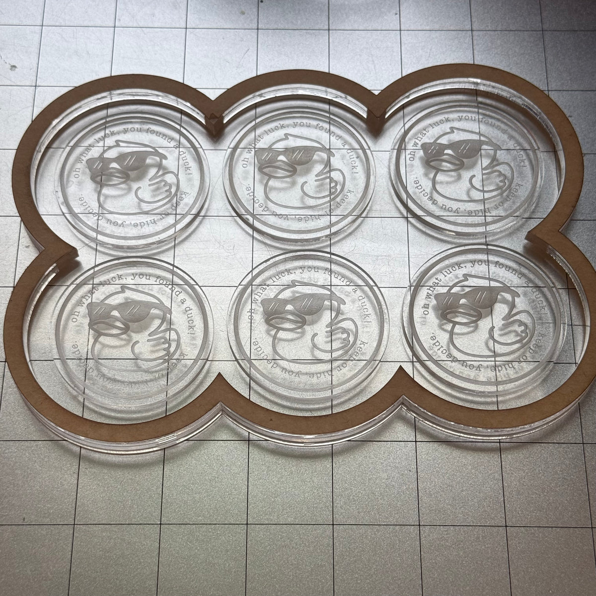 Used Duck Coin Acrylic Blank for Mold Making with Attached Housing