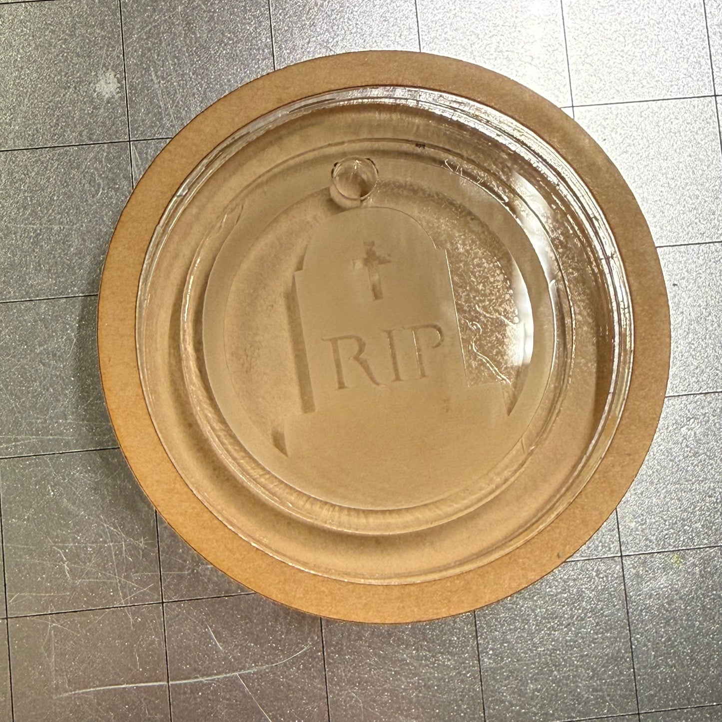 Used Gravestone Acrylic Blank for Mold Making with Attached Housing